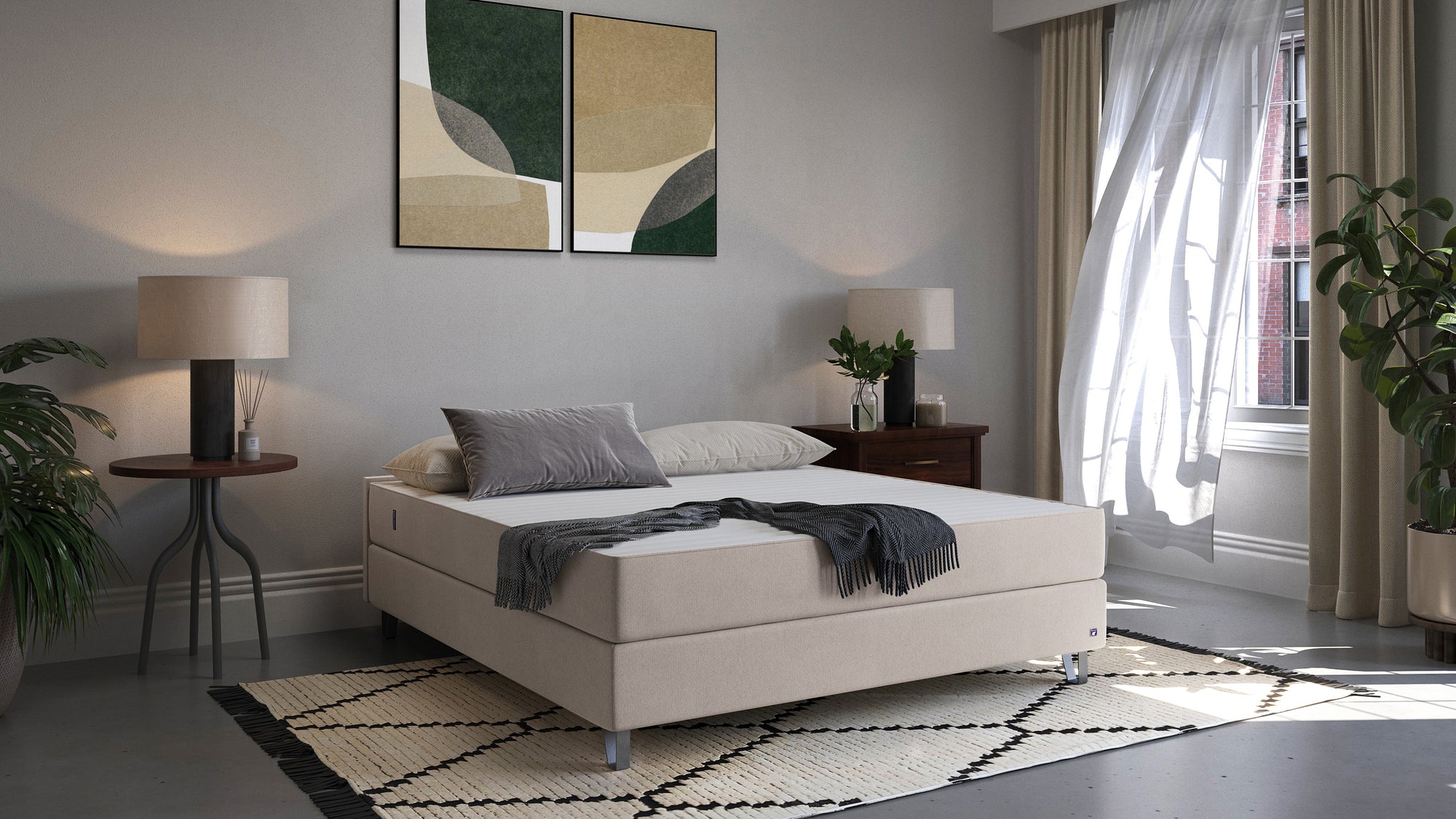 Boxspringbett Premium von Bruno – in Beige, Compact-Kopfteil, Klassik-Armlehnen