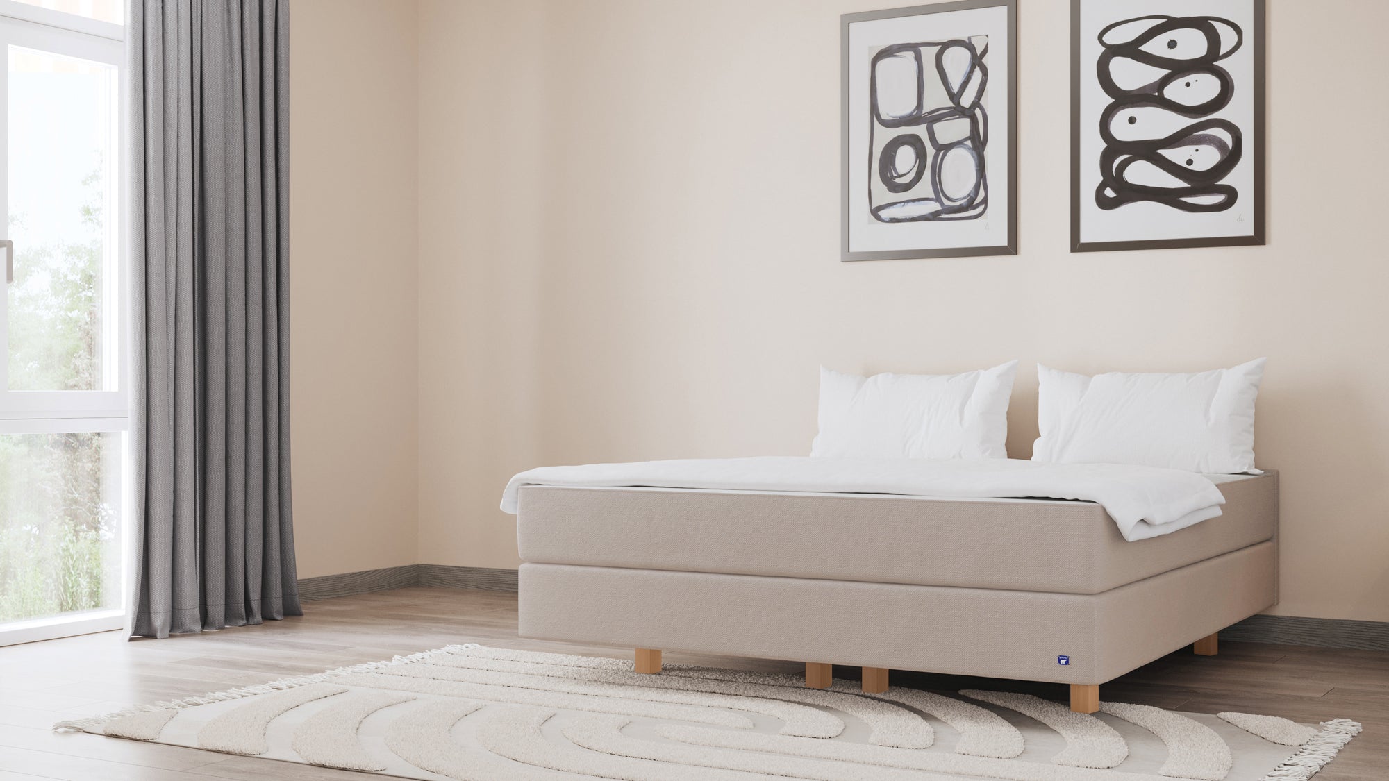 Boxspringbett Premium von Bruno – in Beige, Compact-Kopfteil, Klassik-Armlehnen