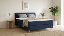 Boxspringbett Premium von Bruno – in Blau, Kurz-Kopfteil, Klassik-Armlehnen