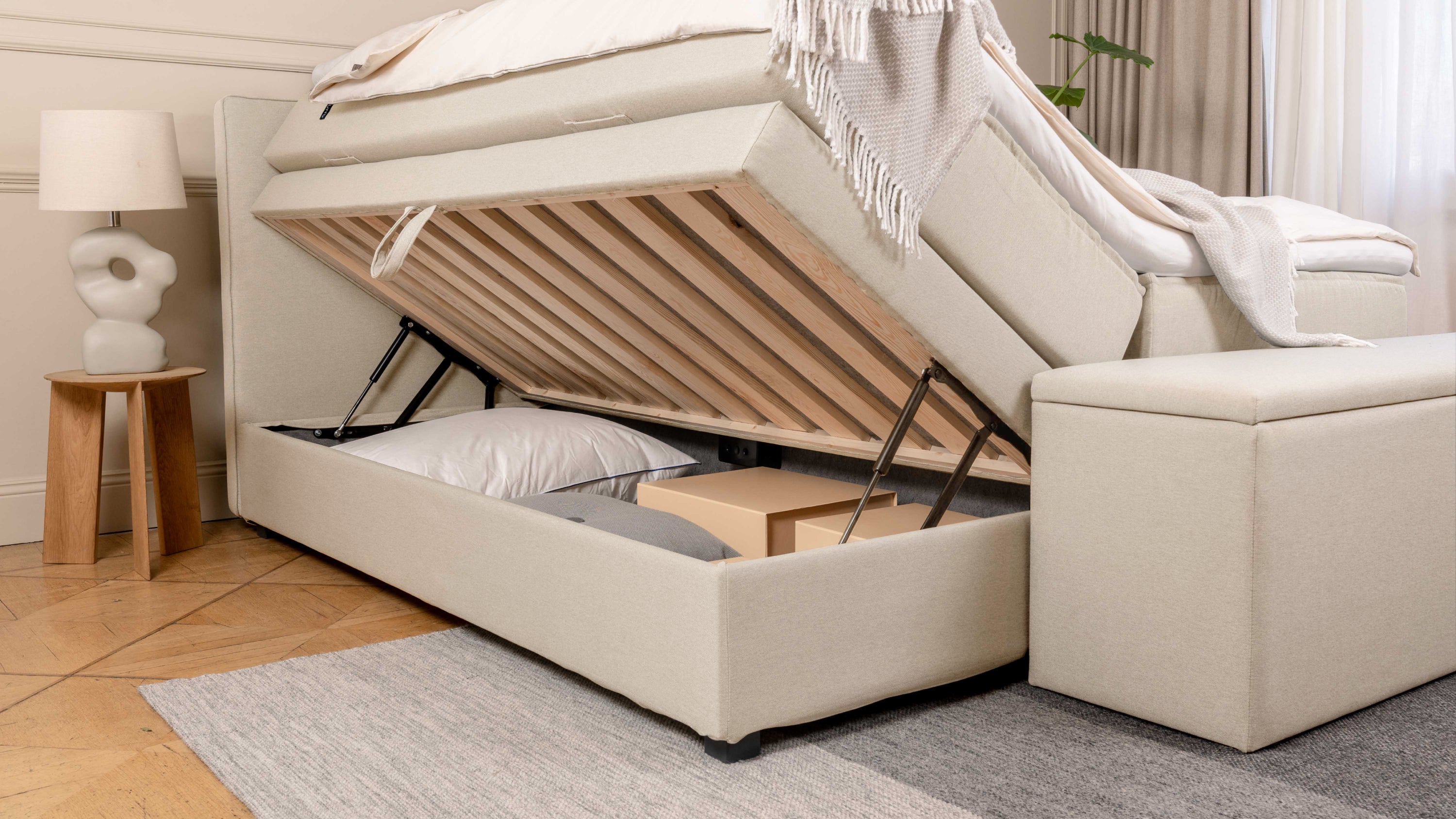 boxspringbetten mit aufbewahrung Boxspringbett Stauraum Premium in Beige