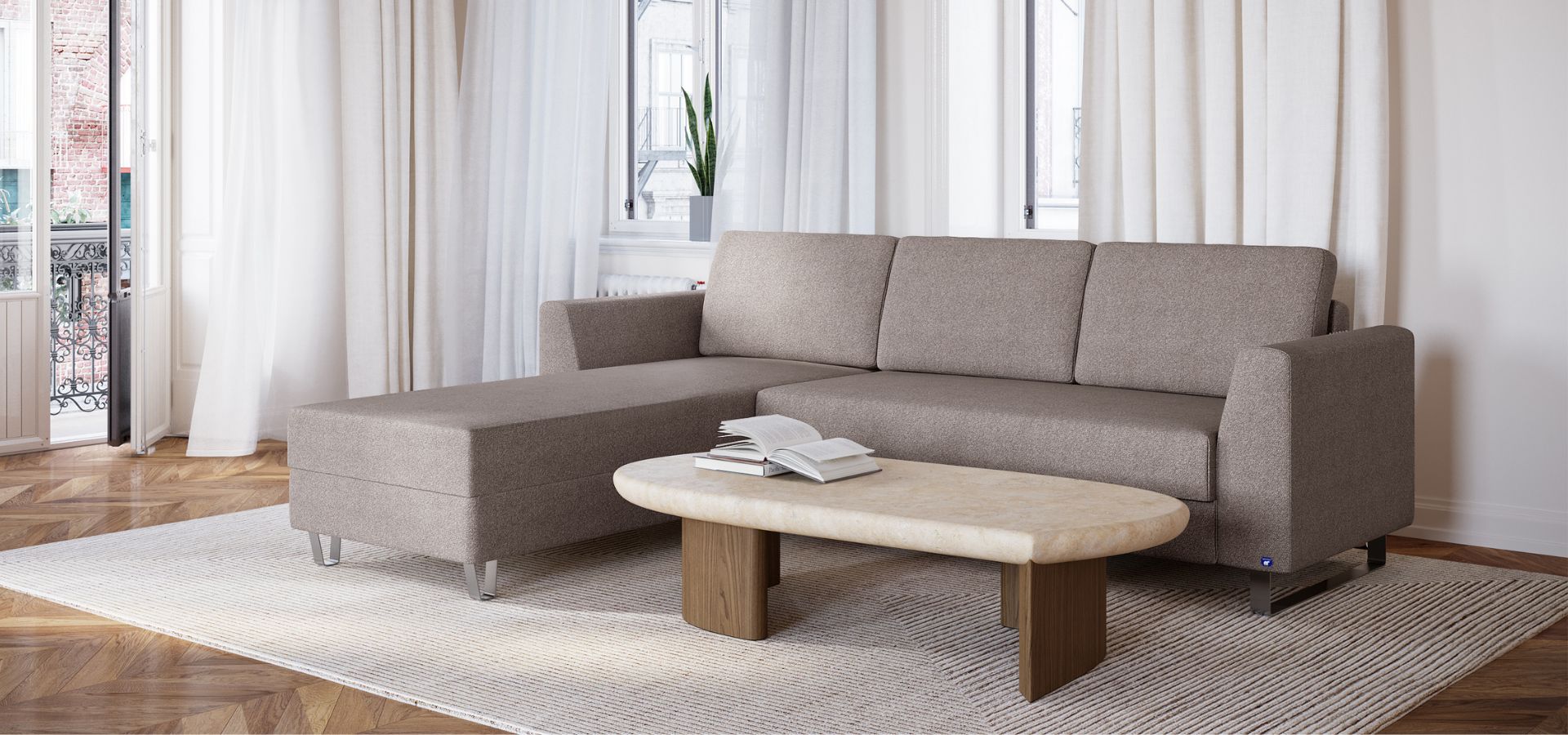 Ecksofa von Bruno in Taupe – mit Schlaffunktion, ideal für dein Wohnzimmer, hochwertige Polsterung, kostenloser Versand, 10 Jahre Garantie, 30 Tage Probeschlafen