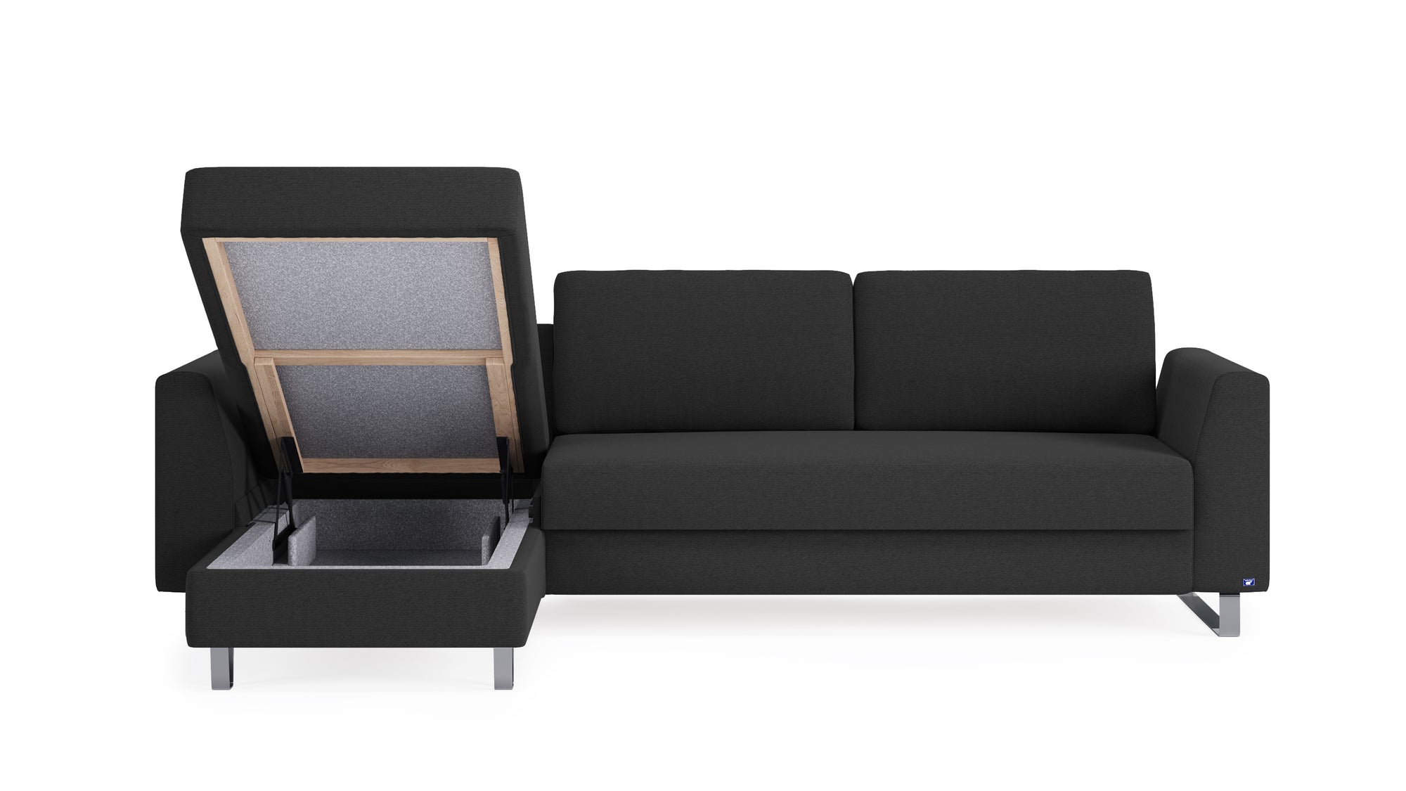 Schlafsofa von Bruno – 160 cm, in Anthrazit, Metallfüße
