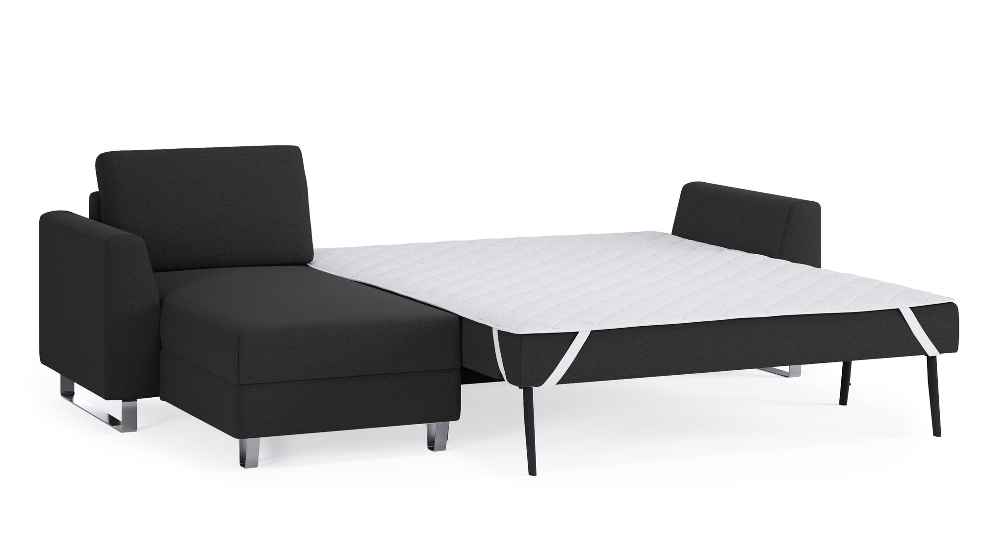 Schlafsofa von Bruno – 160 cm, in Anthrazit, Metallfüße