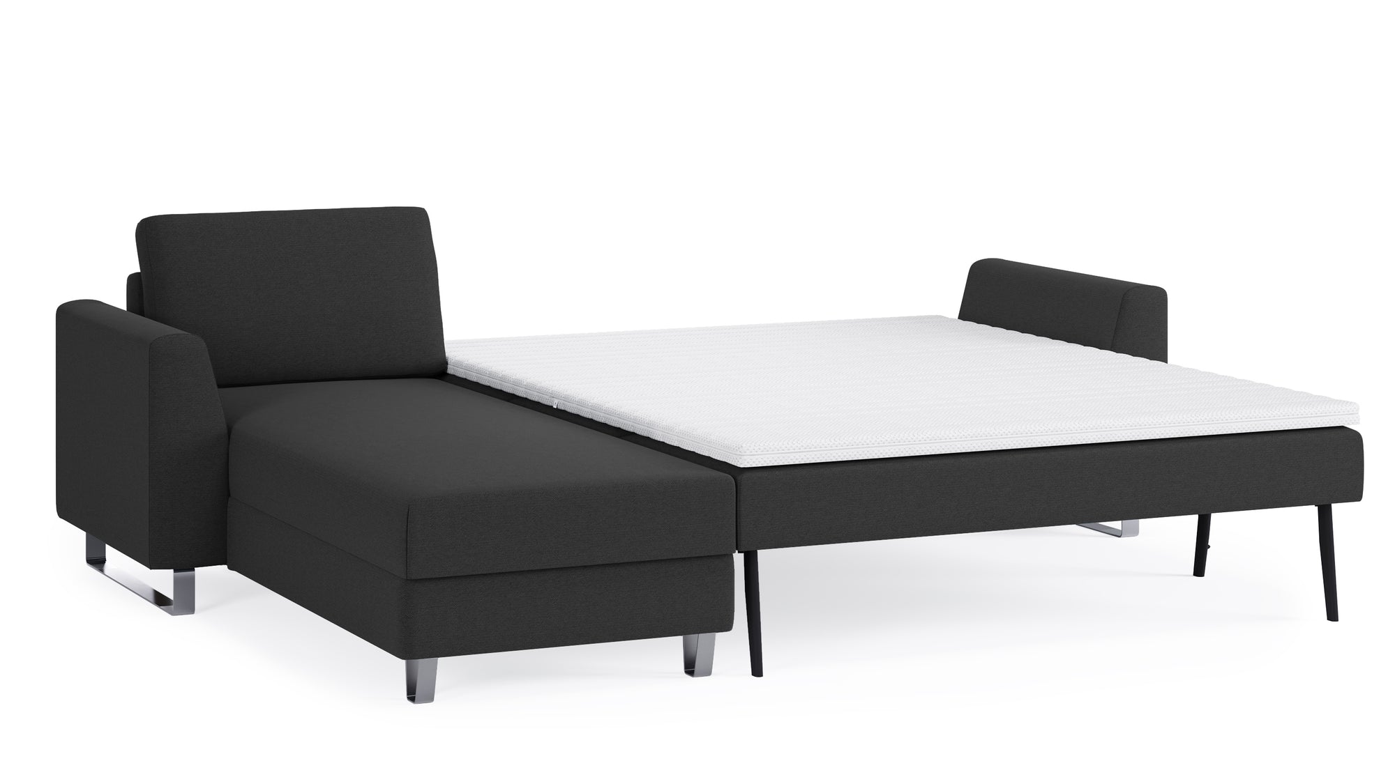 Schlafsofa von Bruno – 160 cm, in Anthrazit, Metallfüße
