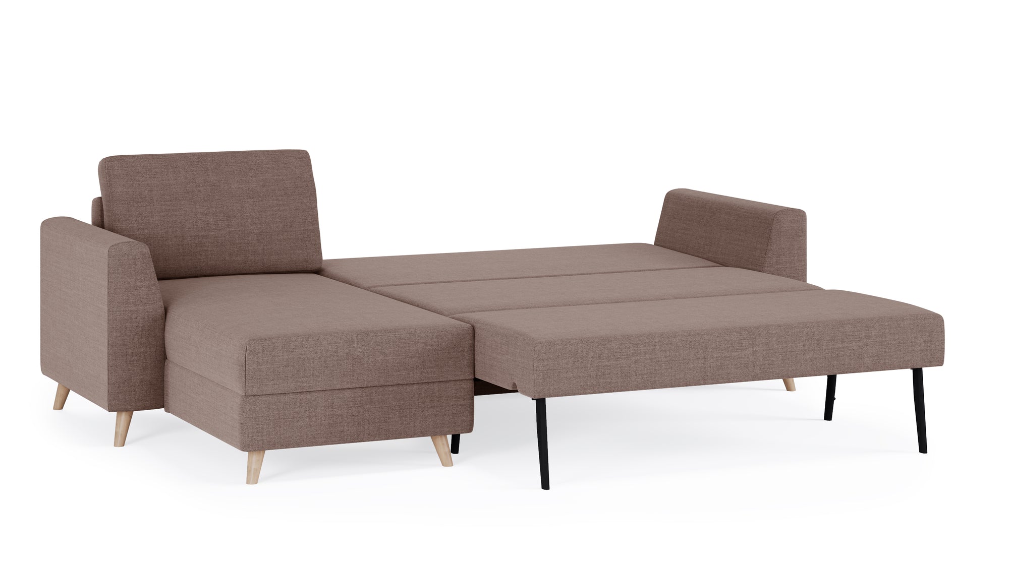 Schlafsofa von Bruno – 140 cm, in Braun, Holzfüße