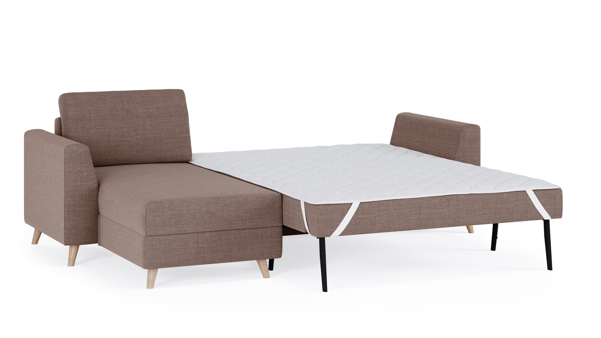 Schlafsofa von Bruno – 140 cm, in Braun, Holzfüße