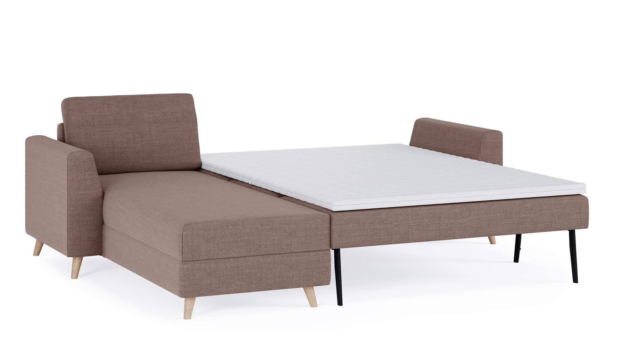 Schlafsofa von Bruno – 140 cm, in Braun, Holzfüße