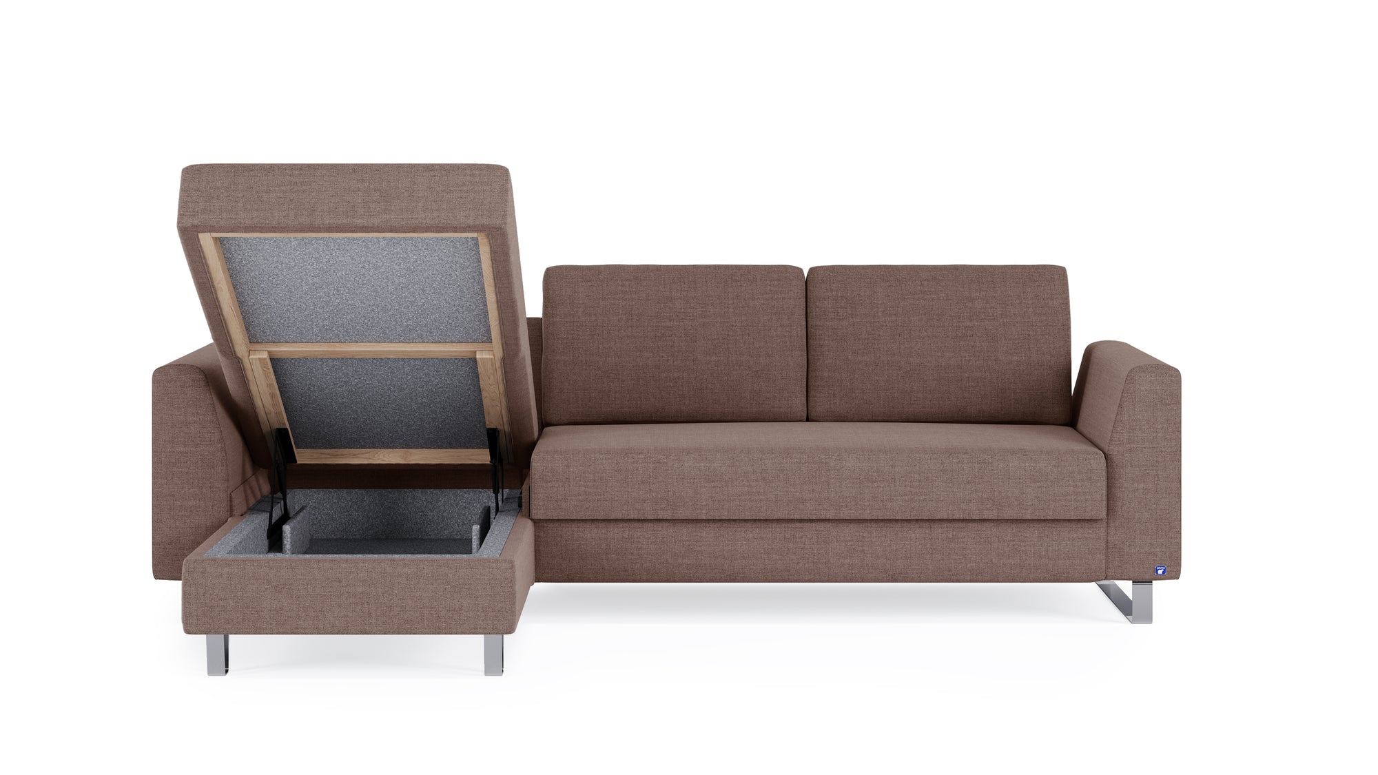 Schlafsofa von Bruno – 140 cm, in Braun, Metallfüße