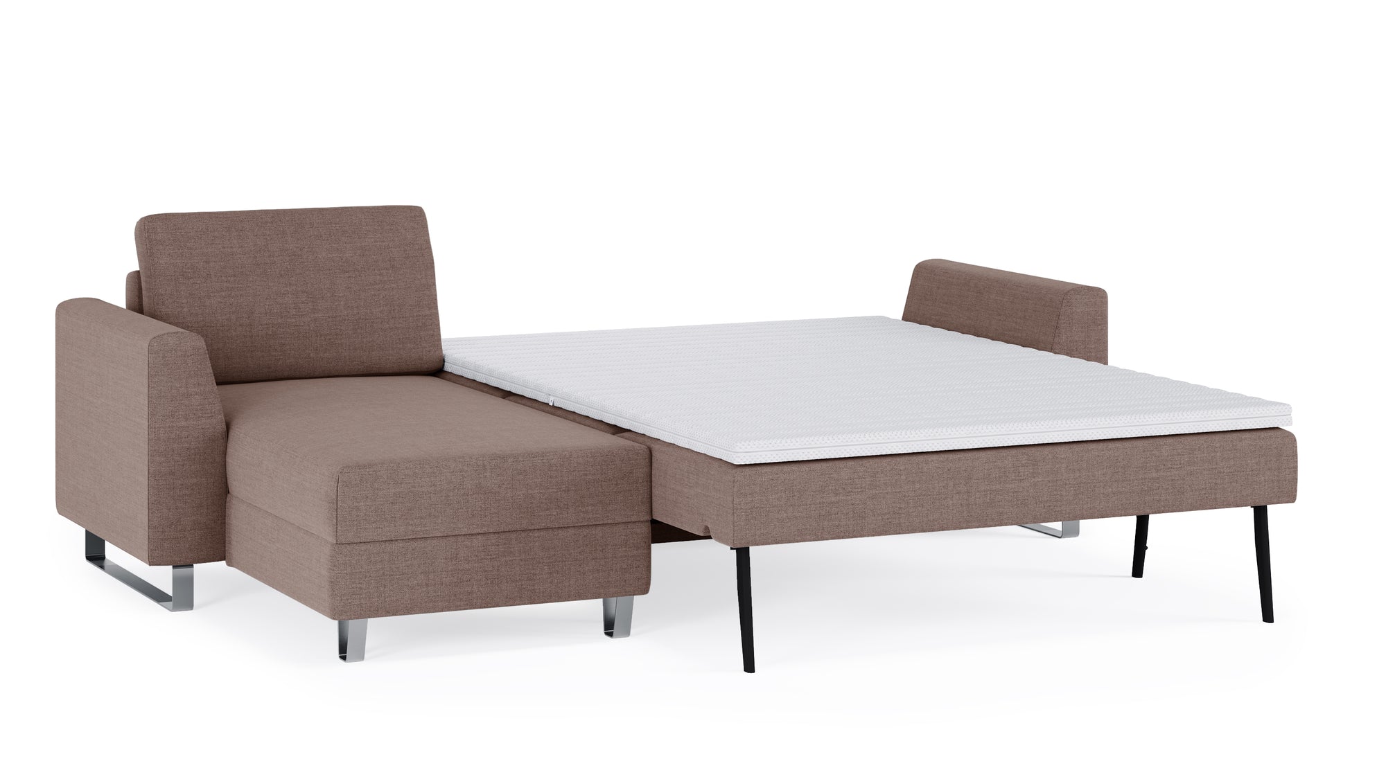 Schlafsofa von Bruno – 140 cm, in Braun, Metallfüße