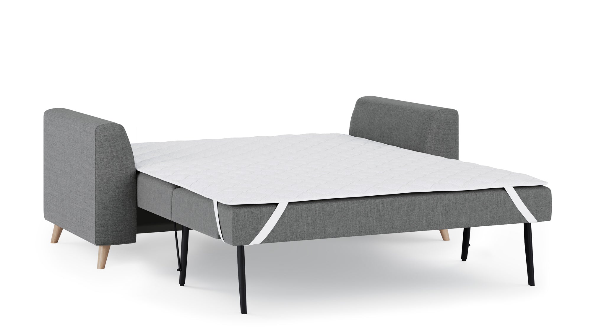 Schlafsofa von Bruno – 140 cm, in Dunkelgrau, Holzfüße