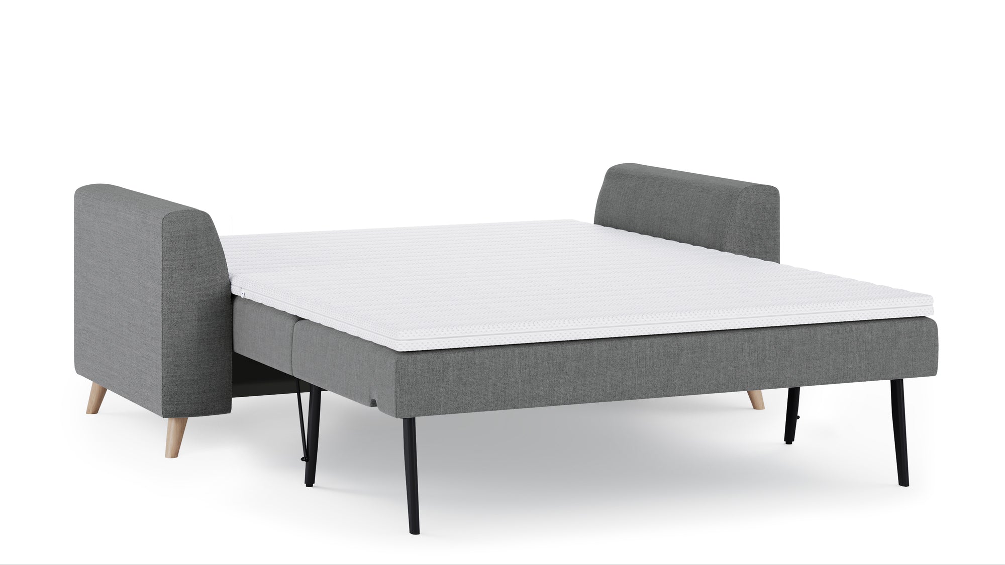 Schlafsofa von Bruno – 140 cm, in Dunkelgrau, Holzfüße