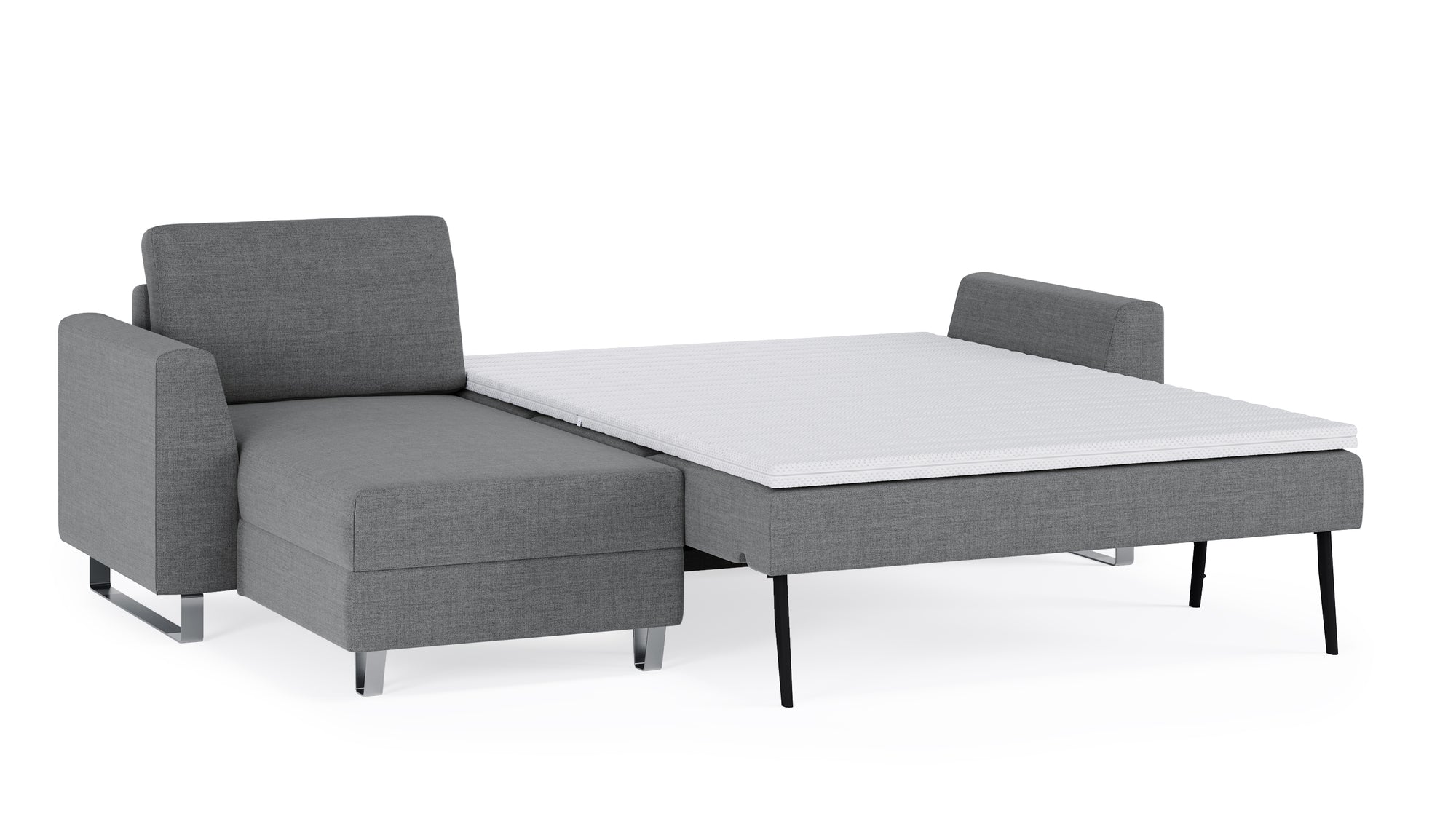 Schlafsofa von Bruno – 140 cm, in Dunkelgrau, Metallfüße