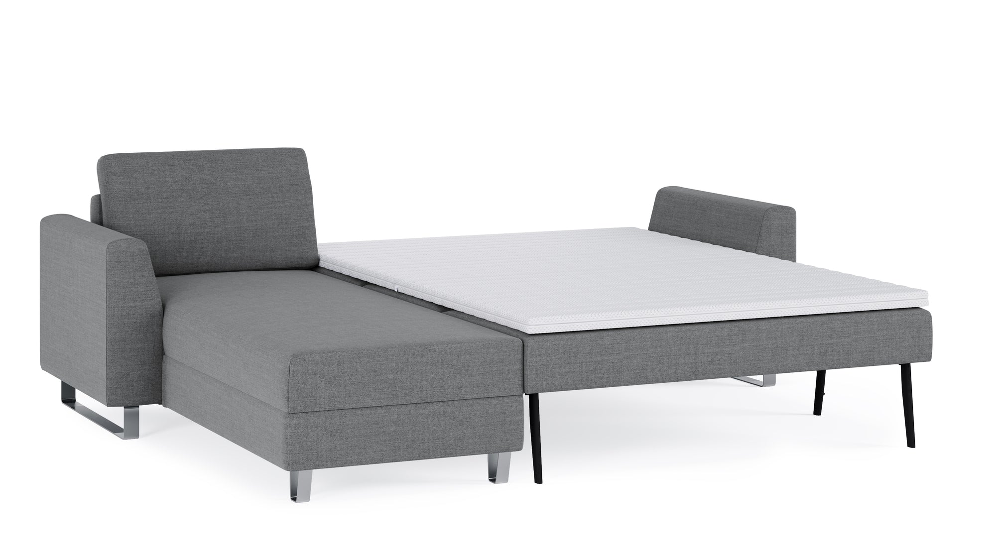 Schlafsofa von Bruno – 140 cm, in Dunkelgrau, Metallfüße