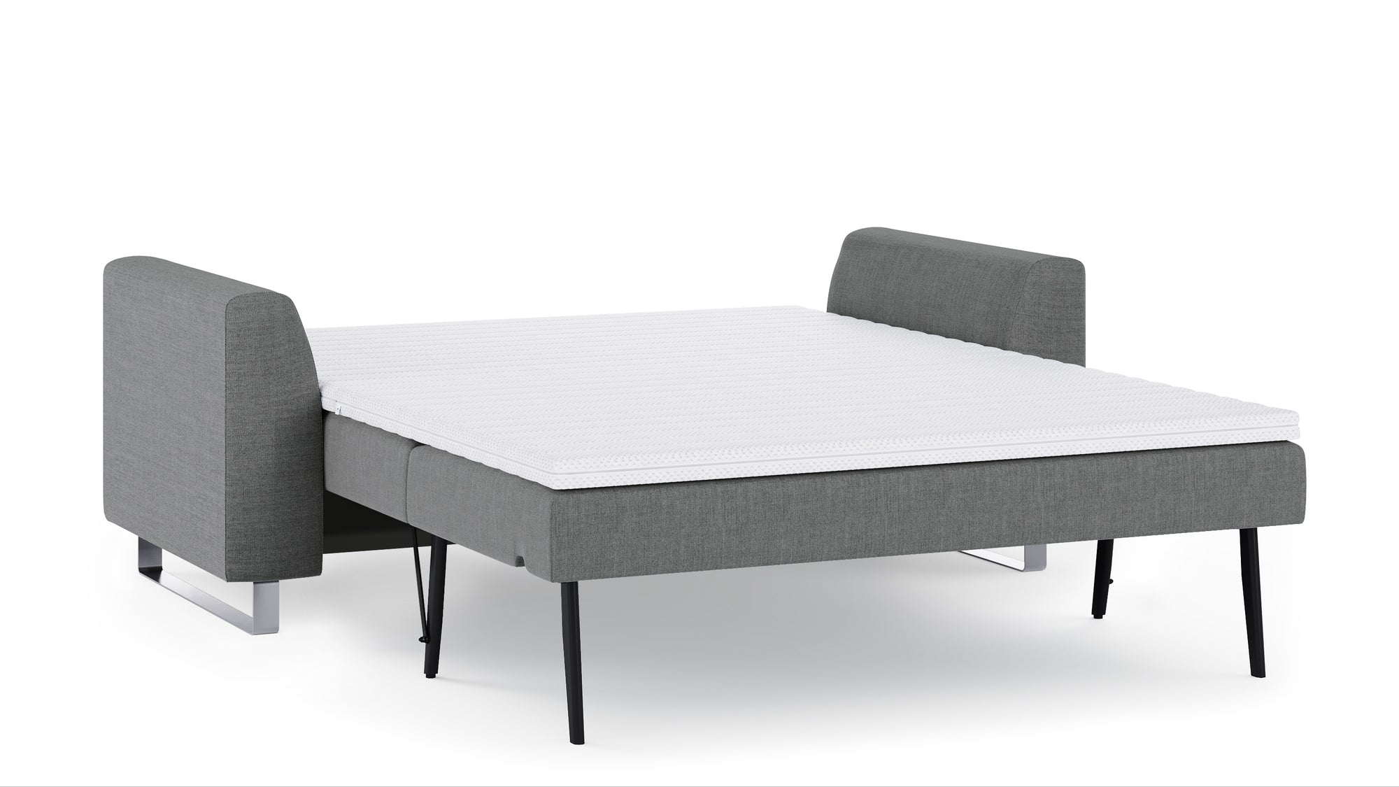 Schlafsofa von Bruno – 140 cm, in Dunkelgrau, Metallfüße