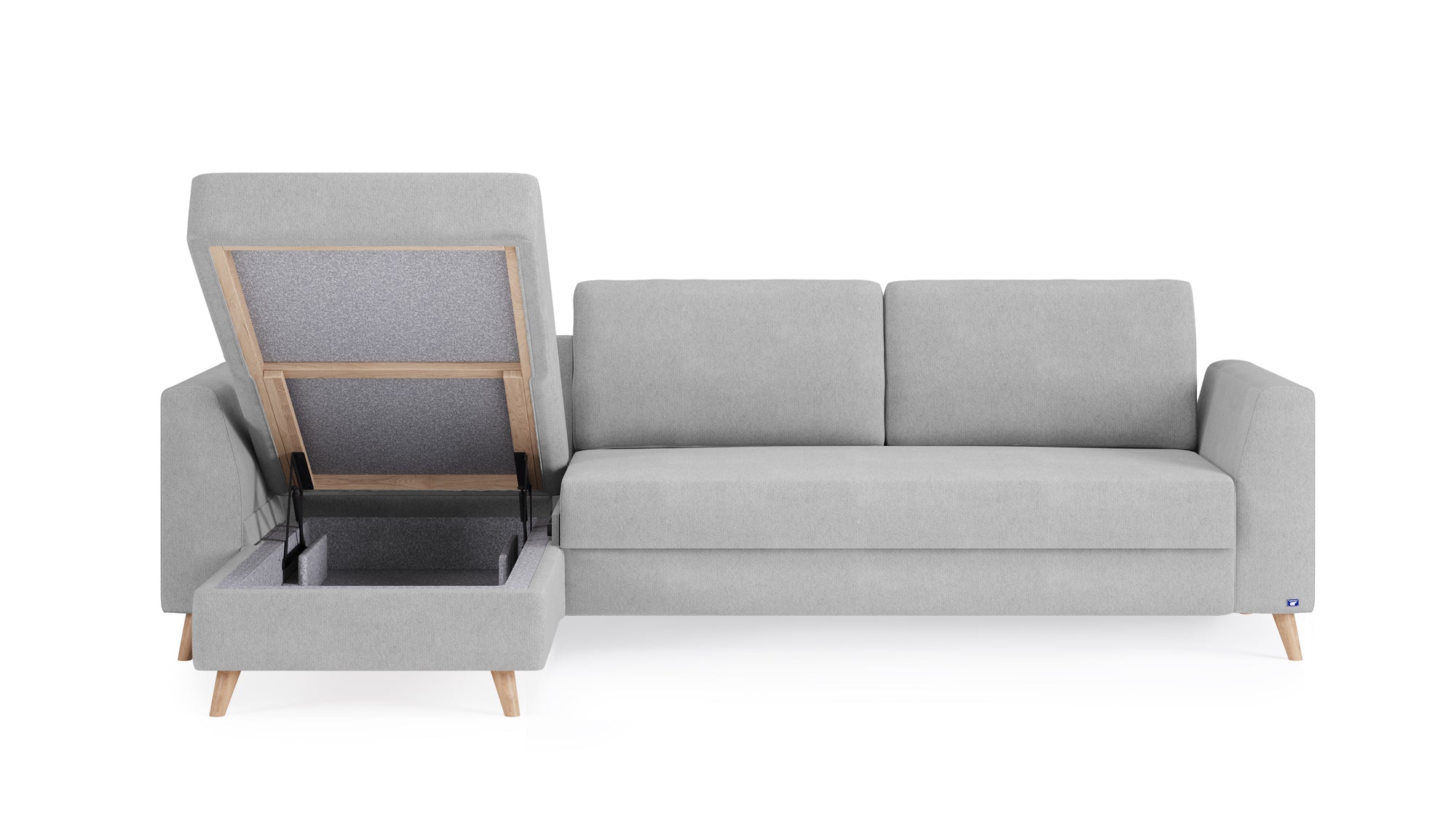 Schlafsofa von Bruno – 160 cm, in Hellgrau, Holzfüße