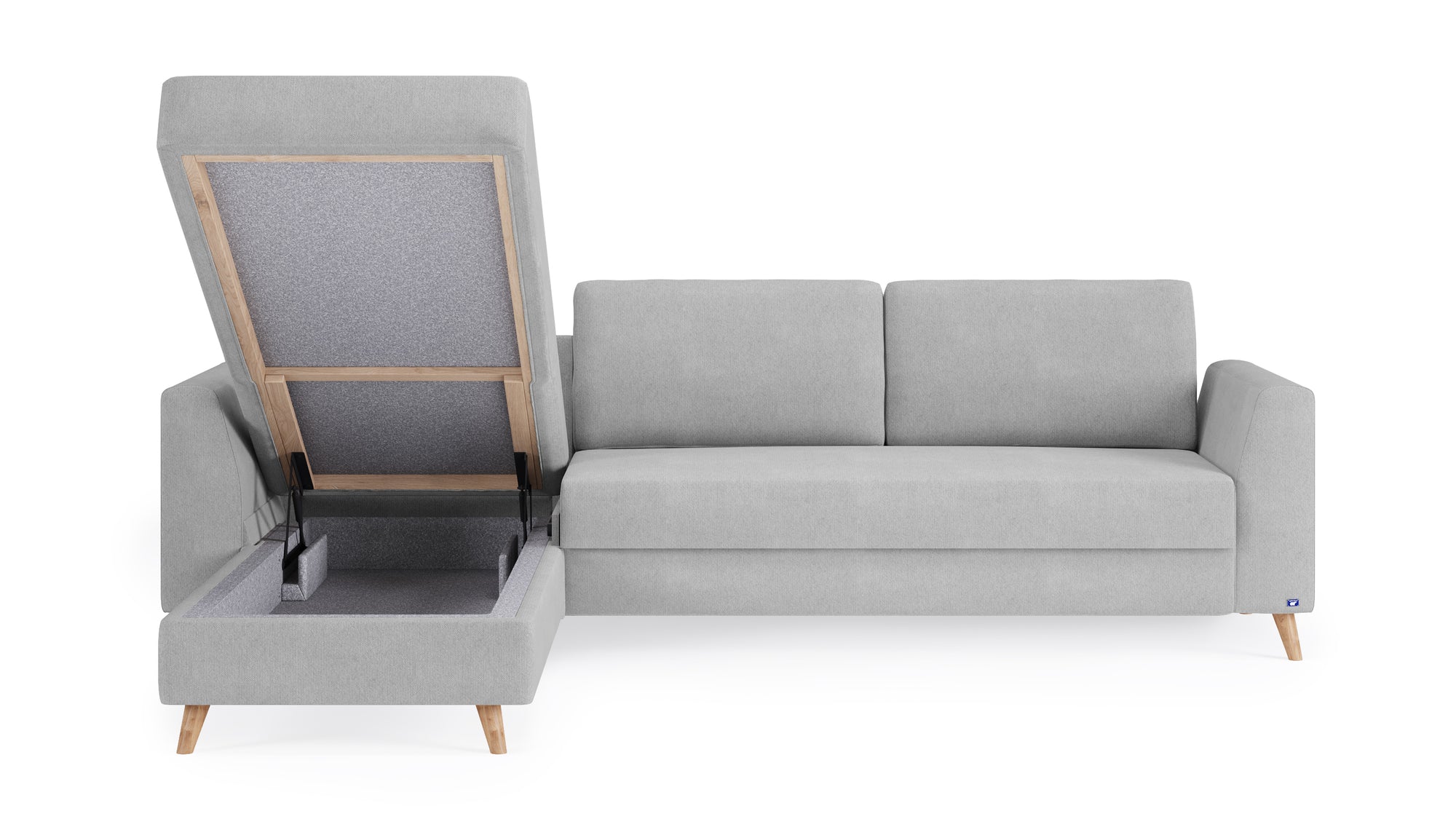Schlafsofa von Bruno – 160 cm, in Hellgrau, Holzfüße