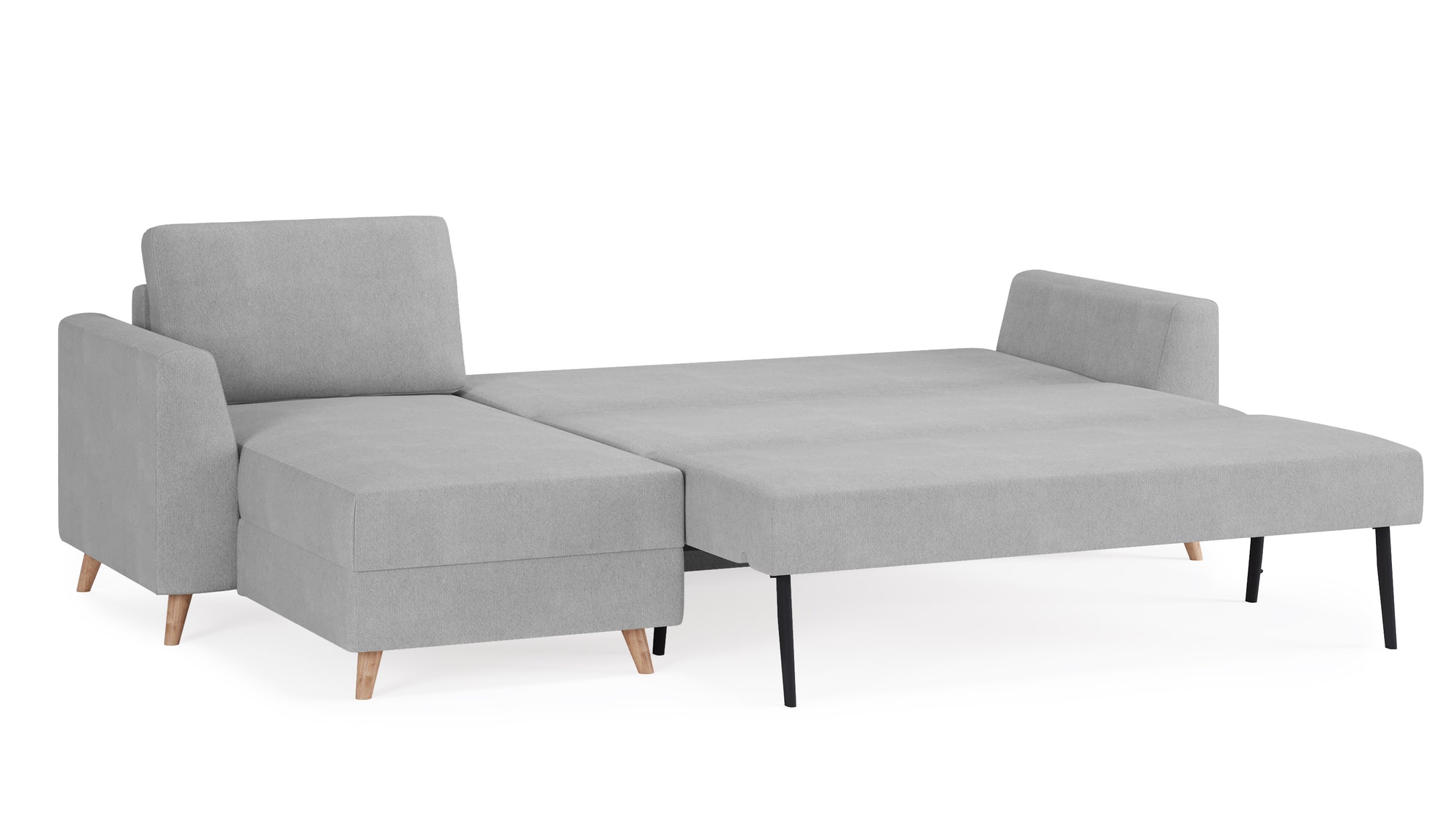 Schlafsofa von Bruno – 160 cm, in Hellgrau, Holzfüße
