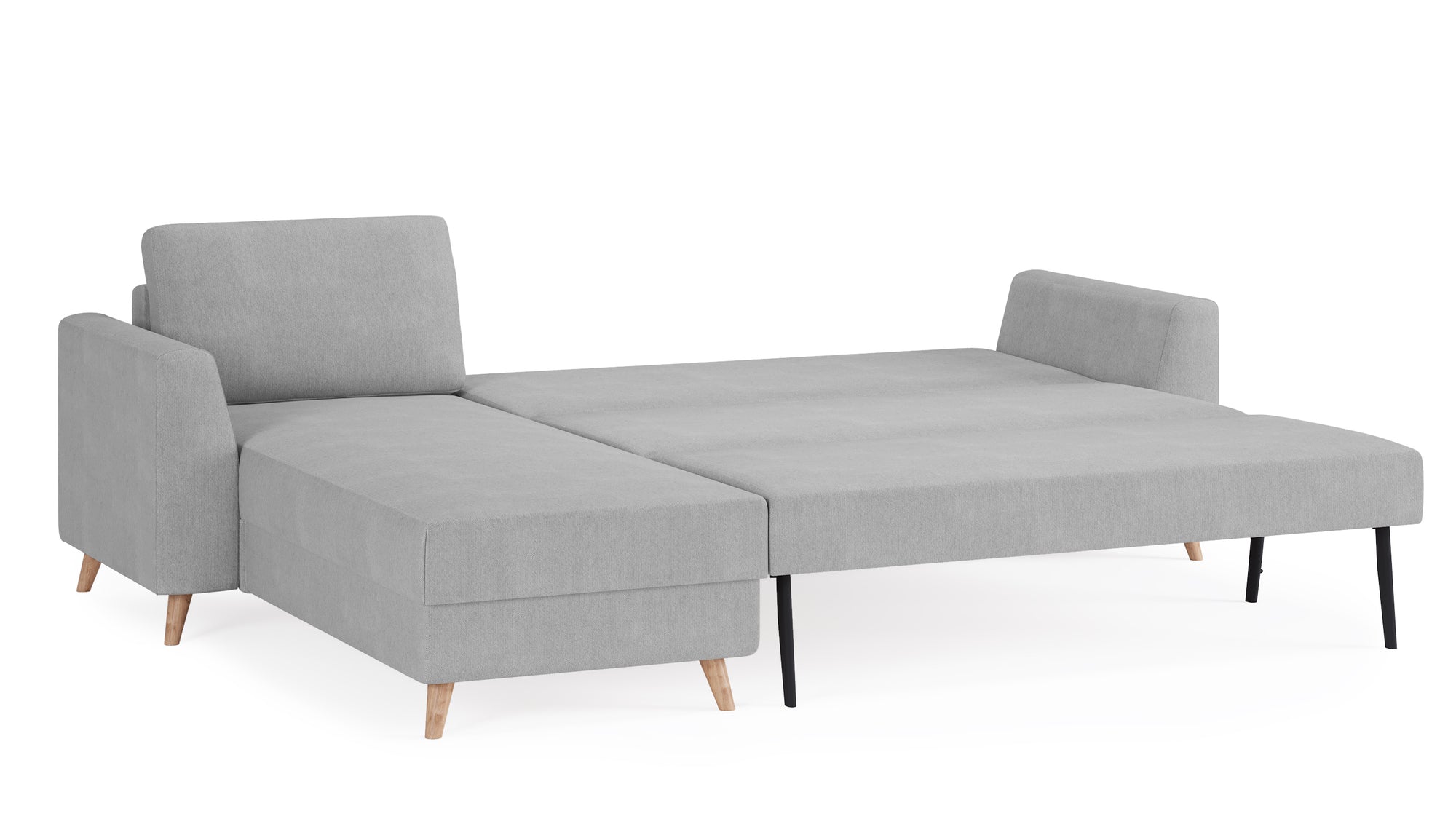 Schlafsofa von Bruno – 160 cm, in Hellgrau, Holzfüße