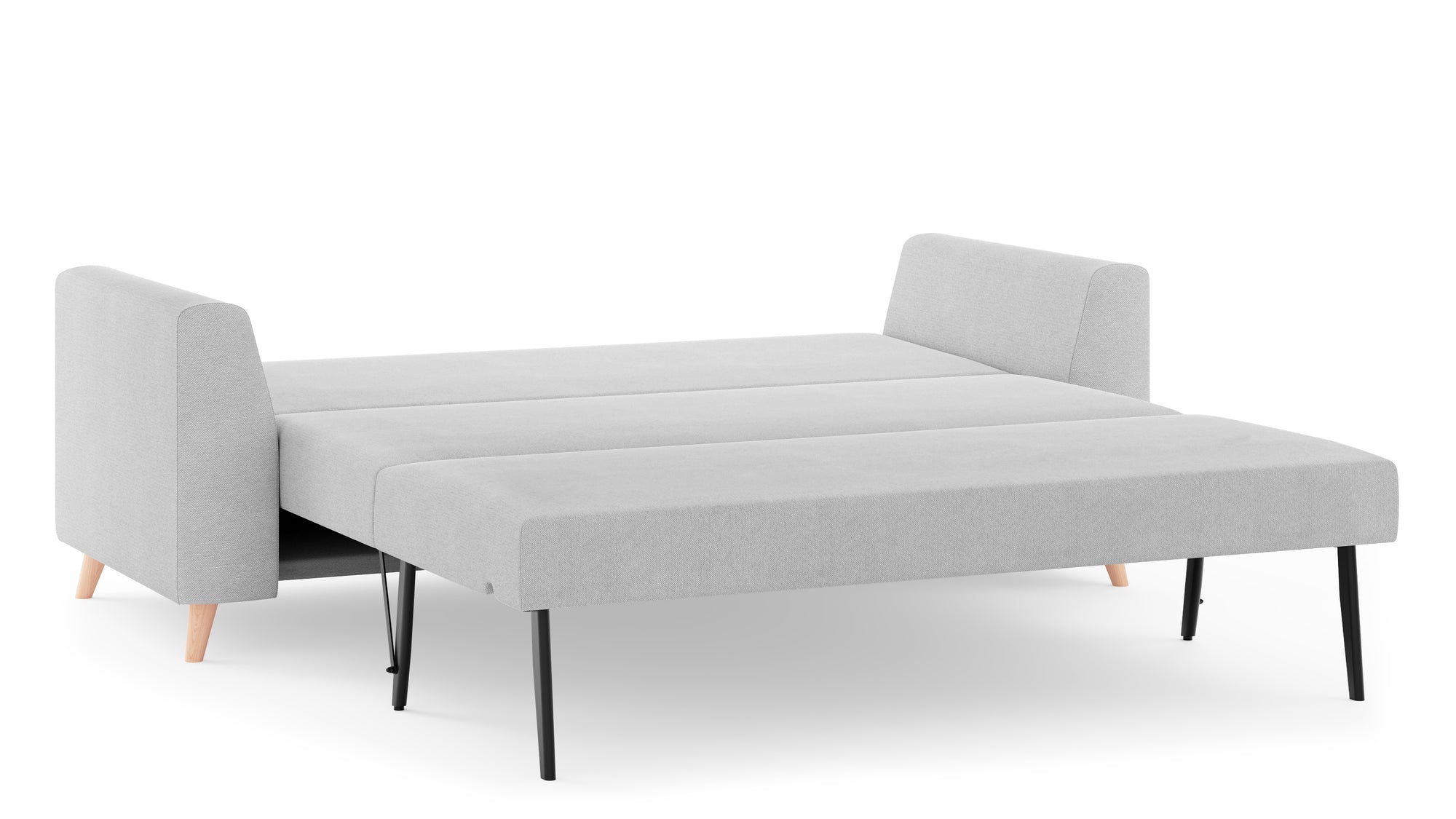 Schlafsofa von Bruno – 160 cm, in Hellgrau, Holzfüße