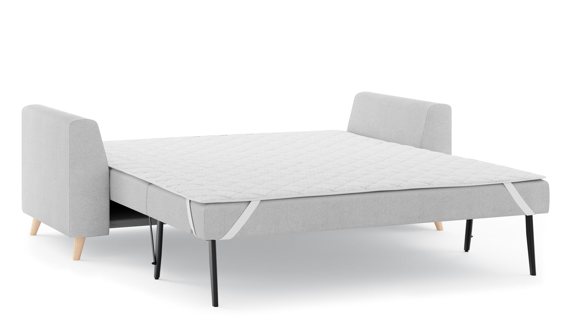 Schlafsofa von Bruno – 160 cm, in Hellgrau, Holzfüße