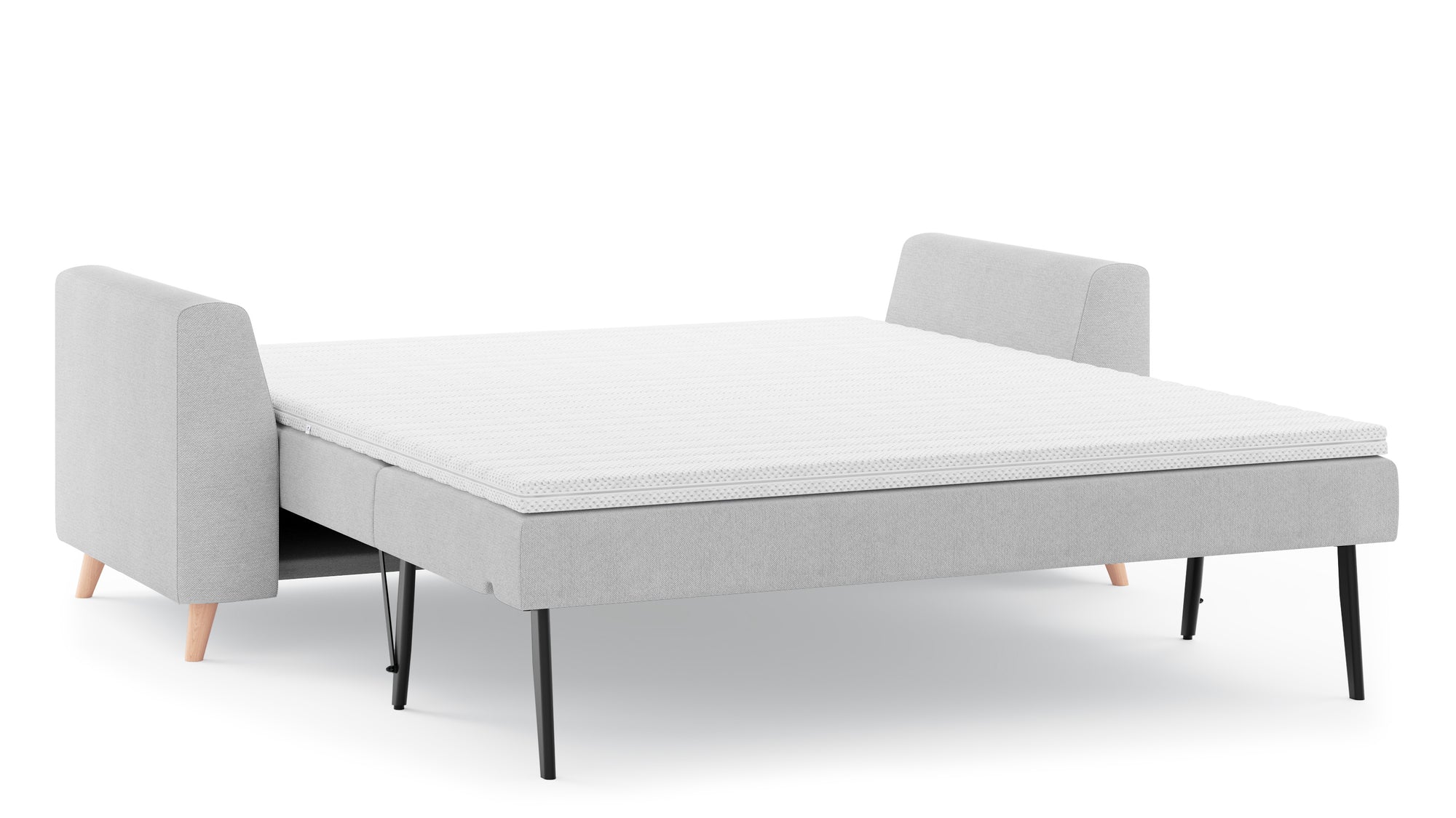 Schlafsofa von Bruno – 160 cm, in Hellgrau, Holzfüße