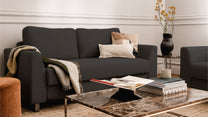 Schlafsofa von Bruno – 140 cm, in Anthrazit, Klassik-Armlehnen, Metallfüße