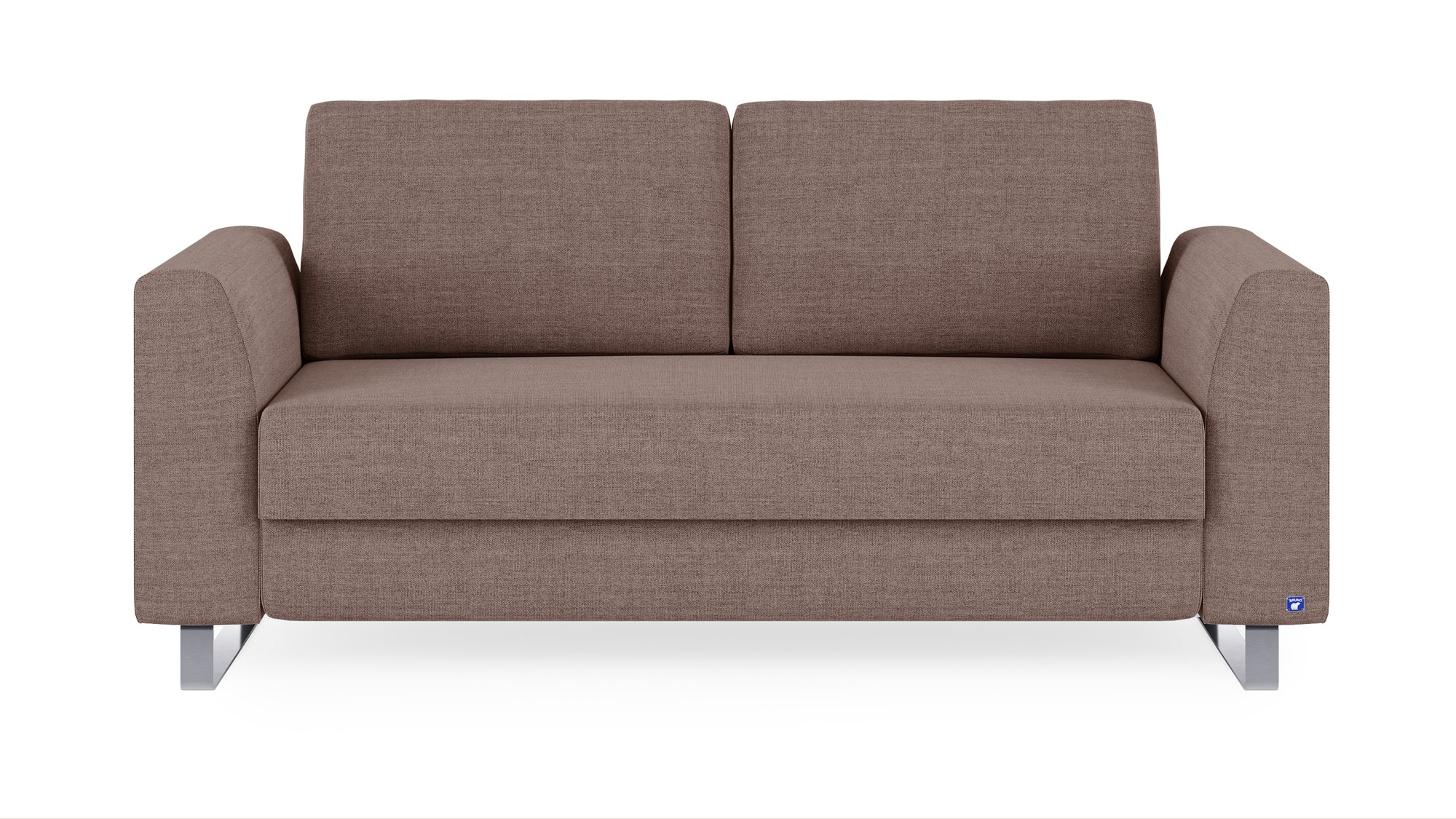 Schlafsofa von Bruno – 140 cm, in Braun, Klassik-Armlehnen, Metallfüße