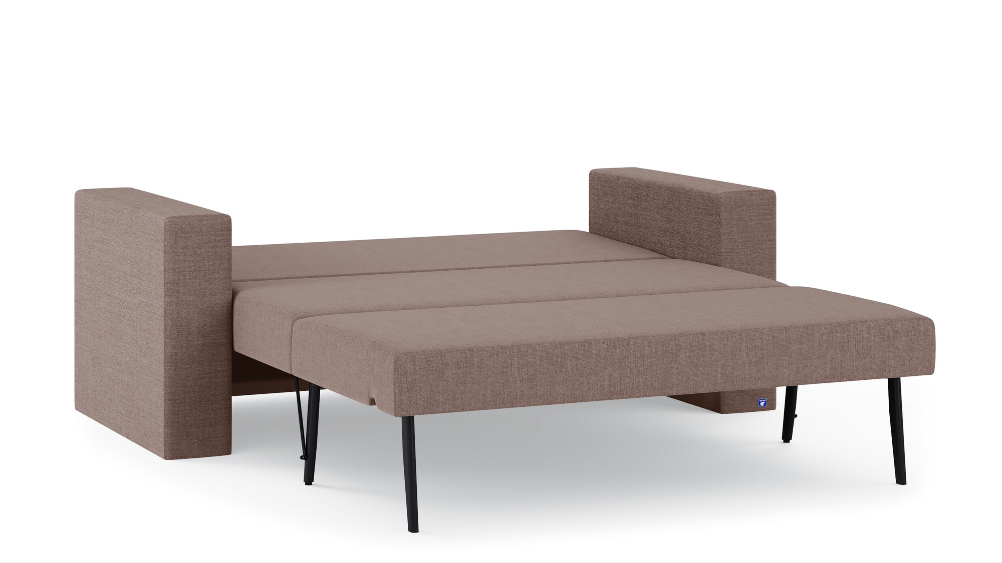Schlafsofa von Bruno – 140 cm, in Braun, Kubus-Armlehnen