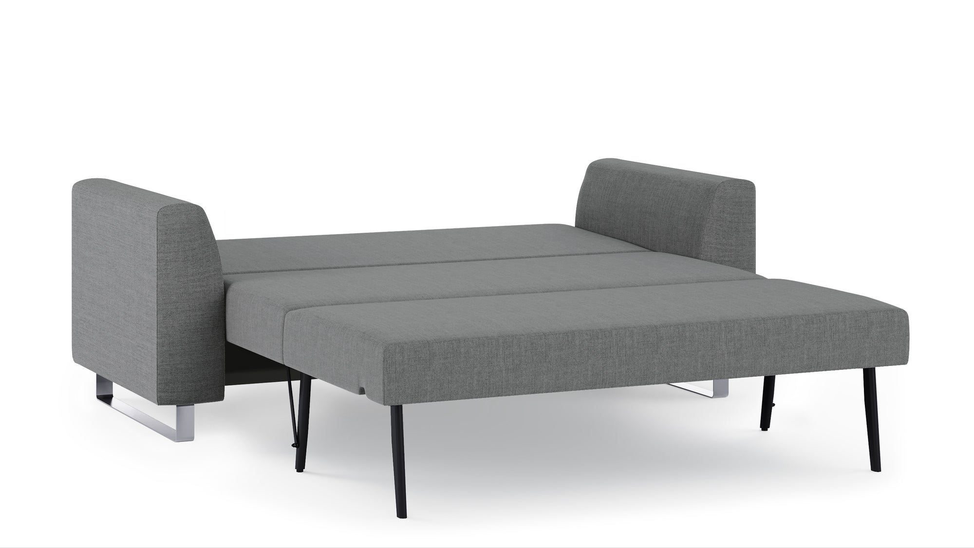 Schlafsofa von Bruno – 140 cm, in Dunkelgrau, Klassik-Armlehnen, Metallfüße