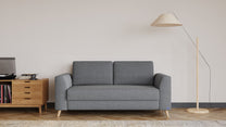 Schlafsofa von Bruno – 140 cm, in Dunkelgrau, Klassik-Armlehnen, Holzfüße