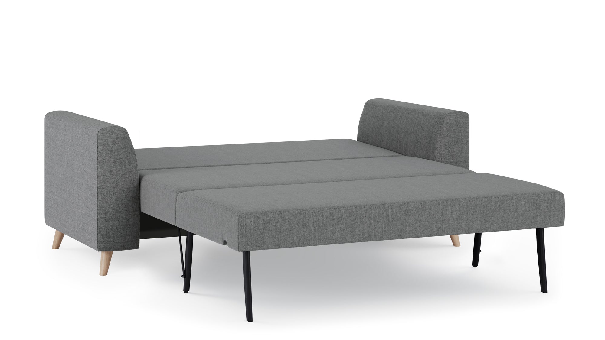 Schlafsofa von Bruno – 140 cm, in Dunkelgrau, Klassik-Armlehnen, Holzfüße