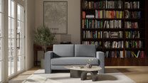 Schlafsofa von Bruno – 140 cm, in Dunkelgrau, Kubus-Armlehnen
