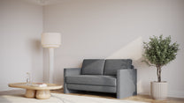 Schlafsofa von Bruno – 140 cm, in Dunkelgrau, schmale Armlehnen