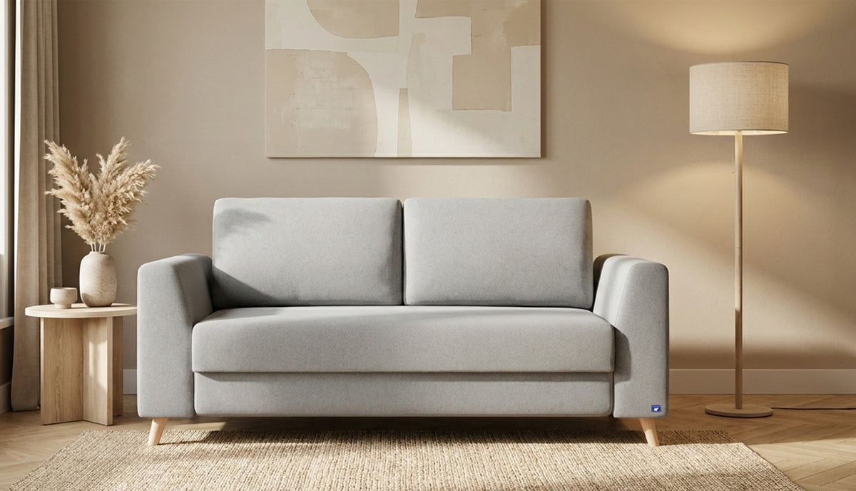 Schlafsofa mit Boxspringfedern in Hellgrau