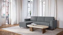 Schlafsofa von Bruno – 140 cm, in Dunkelgrau, Klassik-Armlehnen, Metallfüße