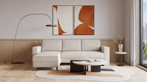 Schlafsofa von Bruno – 140 cm, in Glory Soft Beige, Kubus-Armlehnen