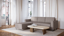 Schlafsofa von Bruno – 140 cm, in Glory Taupe, Klassik-Armlehnen, Metallfüße