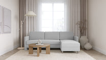 Schlafsofa von Bruno – 140 cm, in Hellgrau, schmale Armlehnen