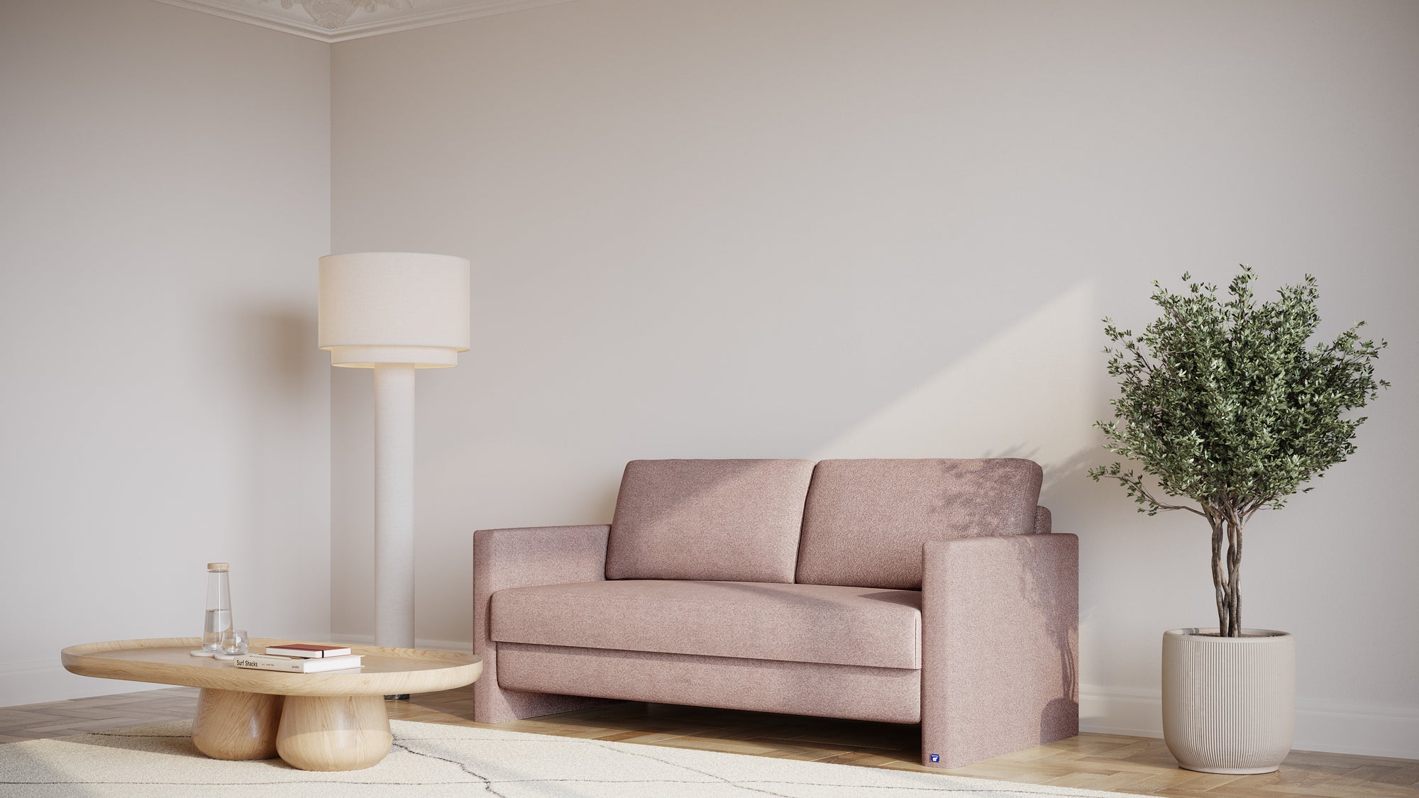 Schlafsofa von Bruno – 160 cm, in Glory Blush, schmale Armlehnen