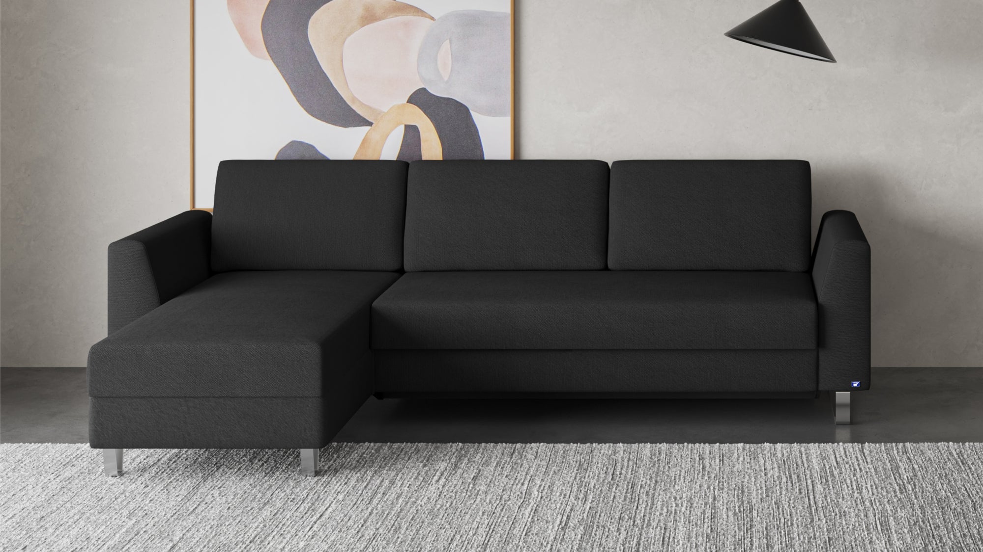 Schlafsofa von Bruno – 160 cm, in Anthrazit, Klassik-Armlehnen, Metallfüße