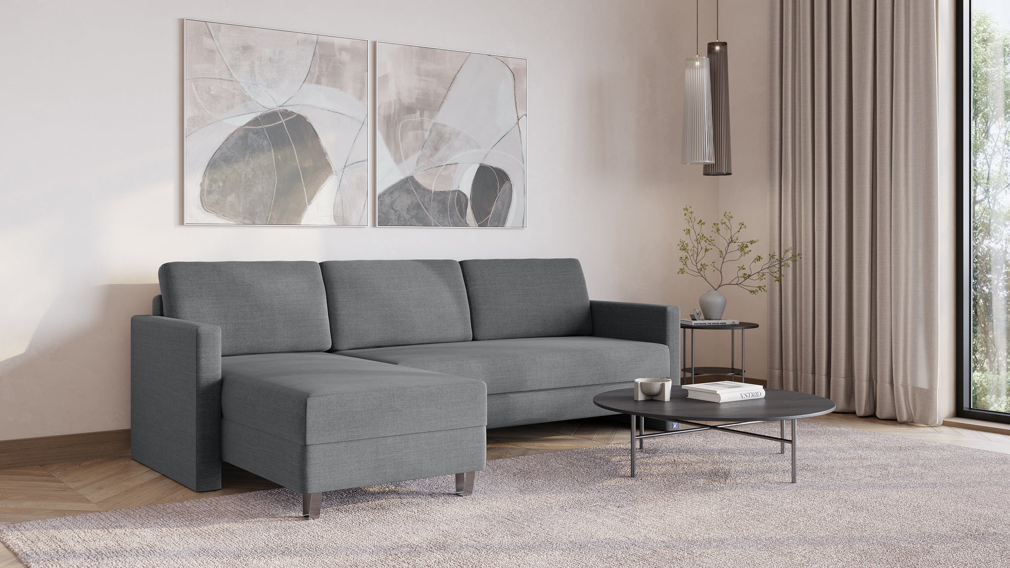 Schlafsofa von Bruno – 160 cm, in Dunkelgrau, schmale Armlehnen