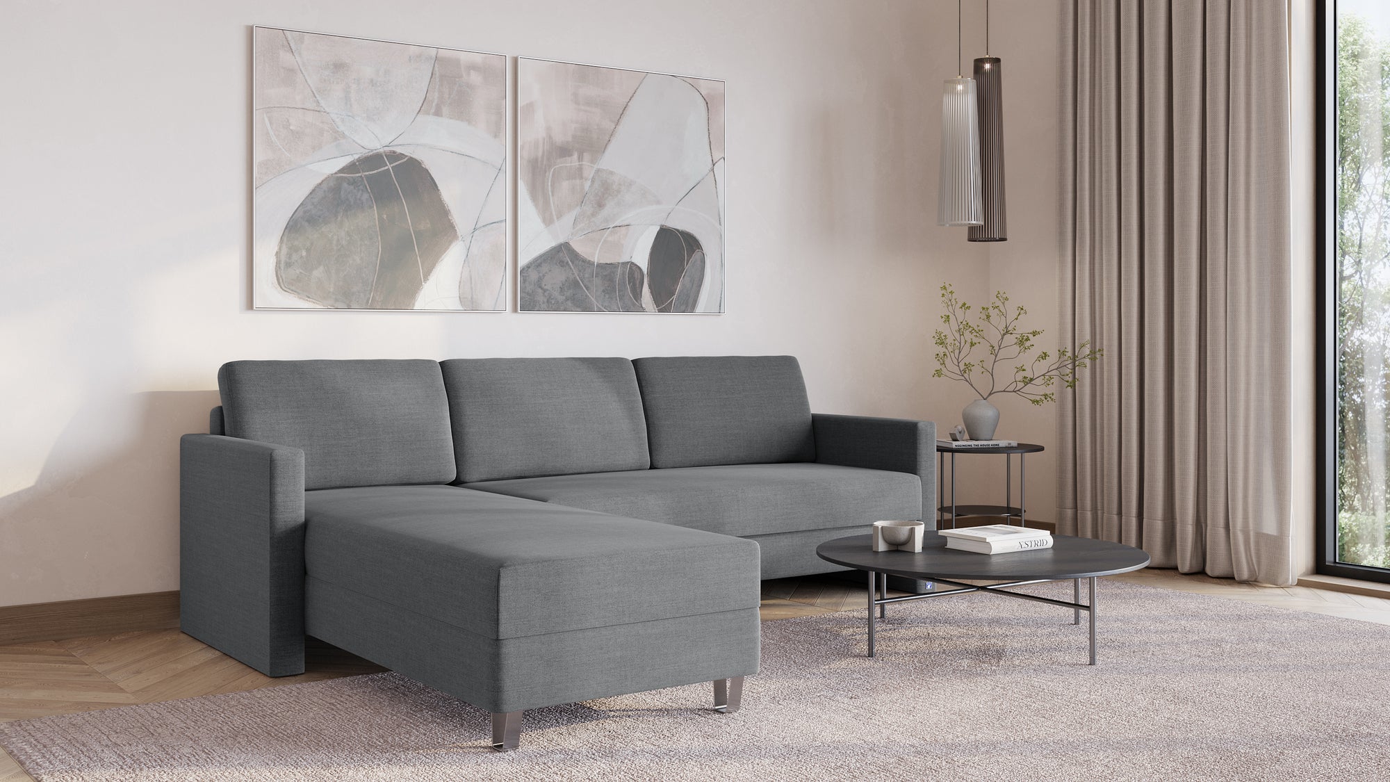 Schlafsofa von Bruno – 160 cm, in Dunkelgrau, schmale Armlehnen