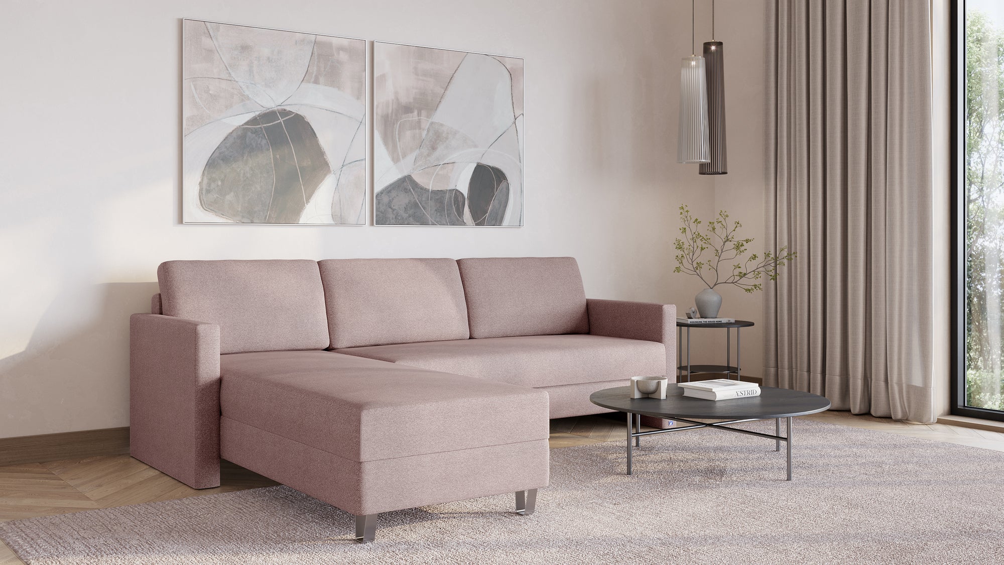 Schlafsofa von Bruno – 160 cm, in Glory Blush, schmale Armlehnen