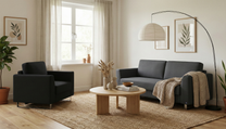 Schlafsofa von Bruno – in Anthrazit, Klassik-Armlehnen, Metallfüße