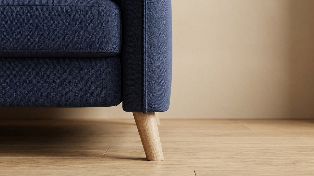 Pillow Schlafsofa Armlehne in Blau mit Holzfüßen