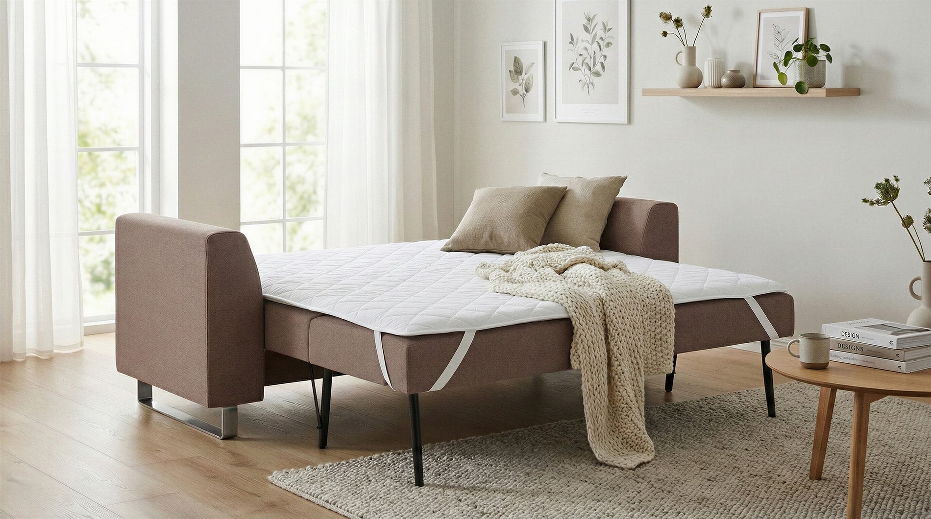 Bruno Schlafsofa mit Basic Topper ausgeklappt