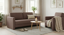 Schlafsofa von Bruno – in Braun, schmale Armlehnen