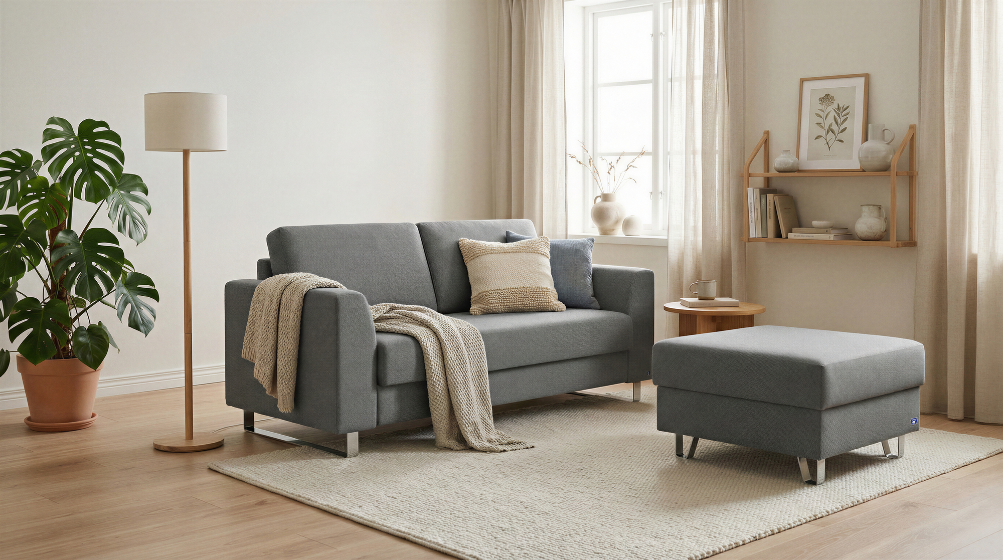 Schlafsofa von Bruno – in Dunkelgrau, Klassik-Armlehnen, Metallfüße
