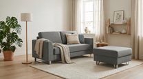 Schlafsofa von Bruno – in Dunkelgrau, Klassik-Armlehnen, Metallfüße