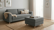 Schlafsofa von Bruno – in Dunkelgrau, Klassik-Armlehnen, Holzfüße